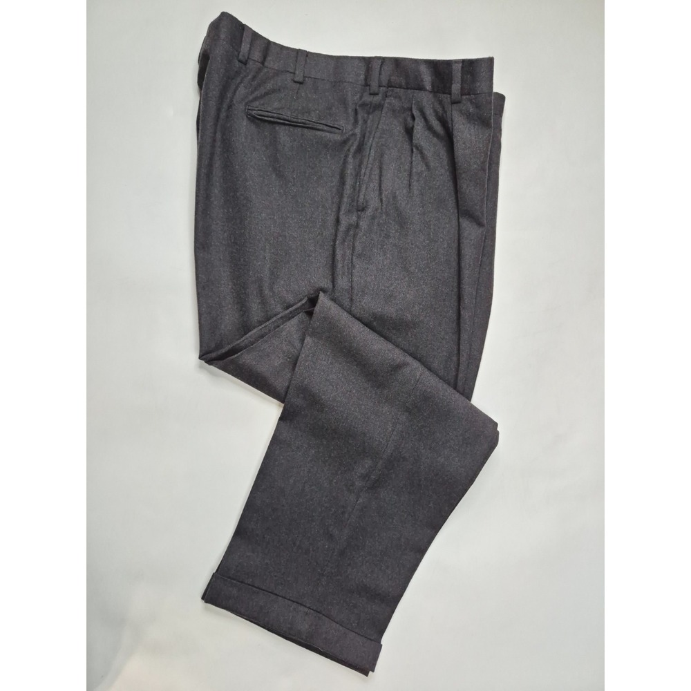 Burberry Mens 42x30 Pleated Wool Dress Pants Charcoal Gray Cuffed London